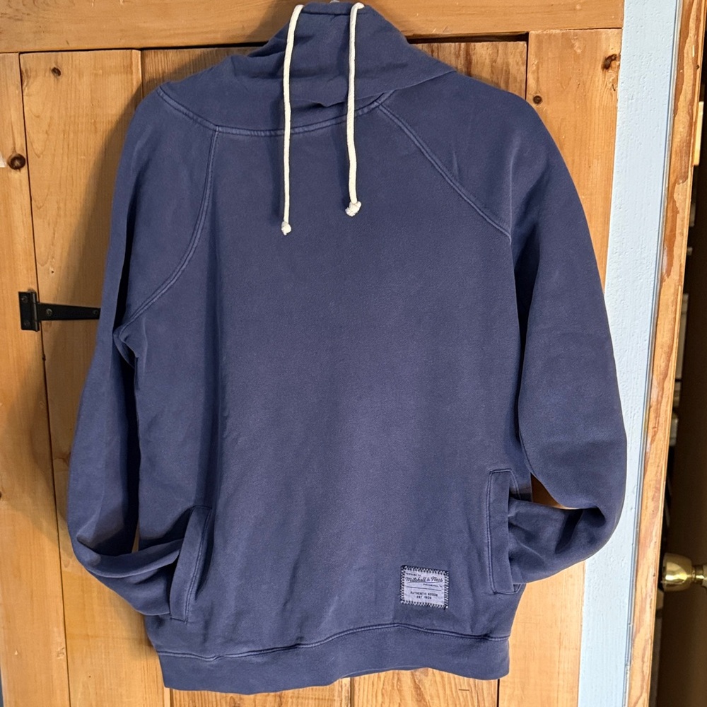 Michell and Ness Men's Blue Mock neck Hoodie